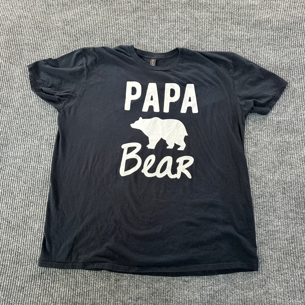 Anvil Mens Papa Bear Graphic T-Shirt 2XL Black Cotton Blend Short Sleeve